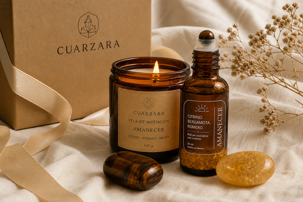 Set Ritual de Mañana Amanecer de Cuarzara presentado como regalo