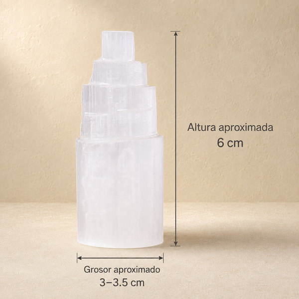 Torre Escalonada de Selenita | Limpieza y Claridad | 6 cm