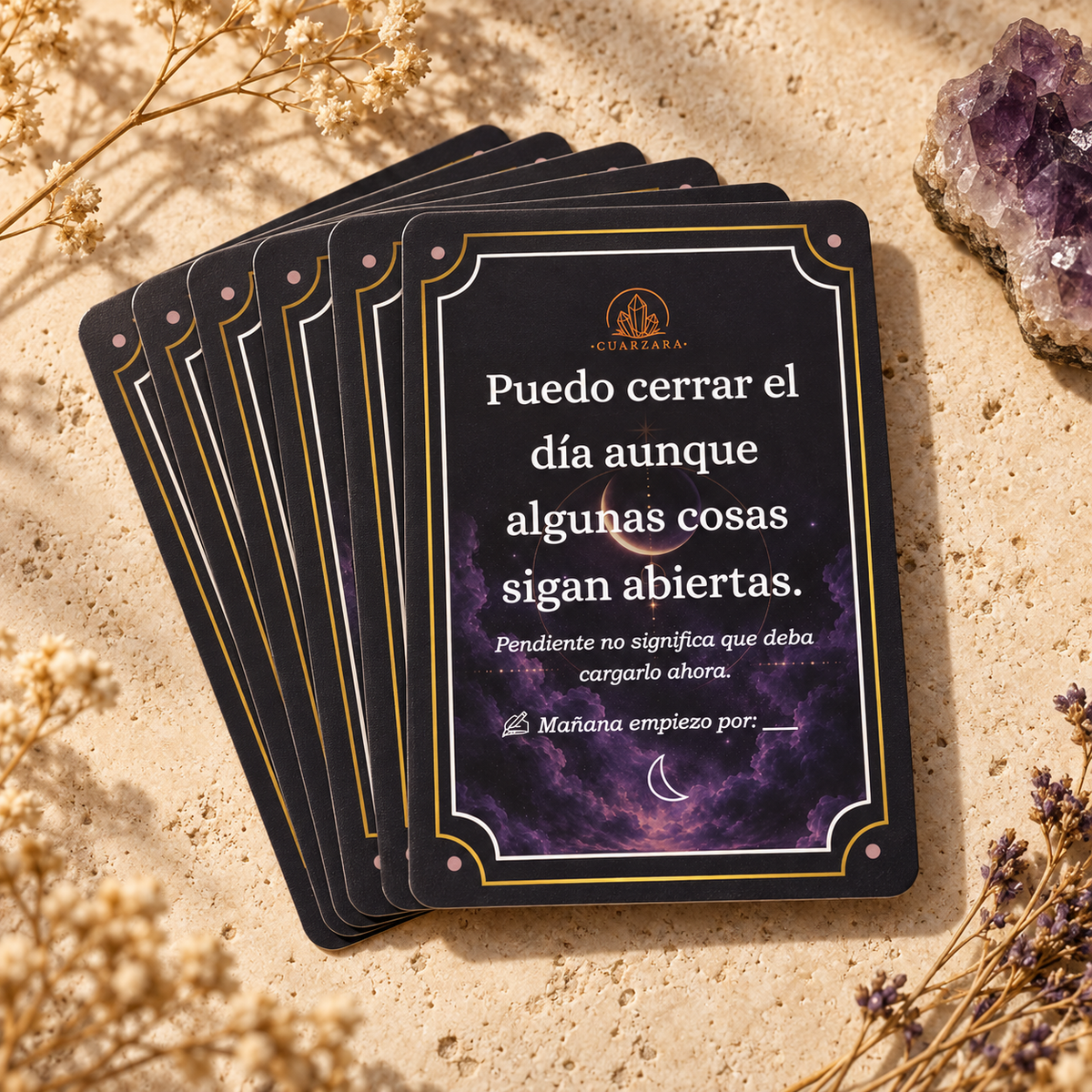 Siete Cartas de Afirmación Anochecer con diseño nocturno aprobado