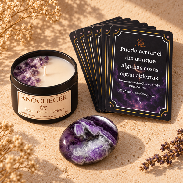 Anochecer Mini Set con vela, siete cartas y amatista oval