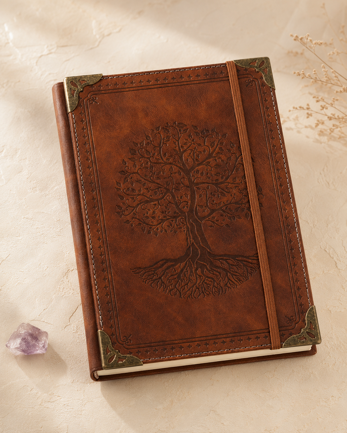 Cuaderno Anochecer con árbol de la vida y esquinas metálicas