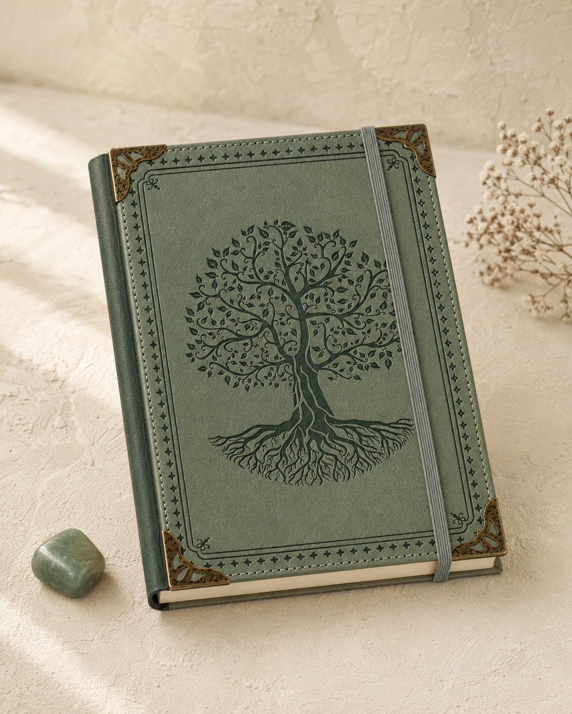 Cuaderno verde con Árbol de la Vida del set Florecer